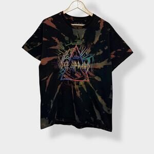 Def Leppard Tie Dye Bleach Swirl Graphic Band T Shirt Black Medium M Mens